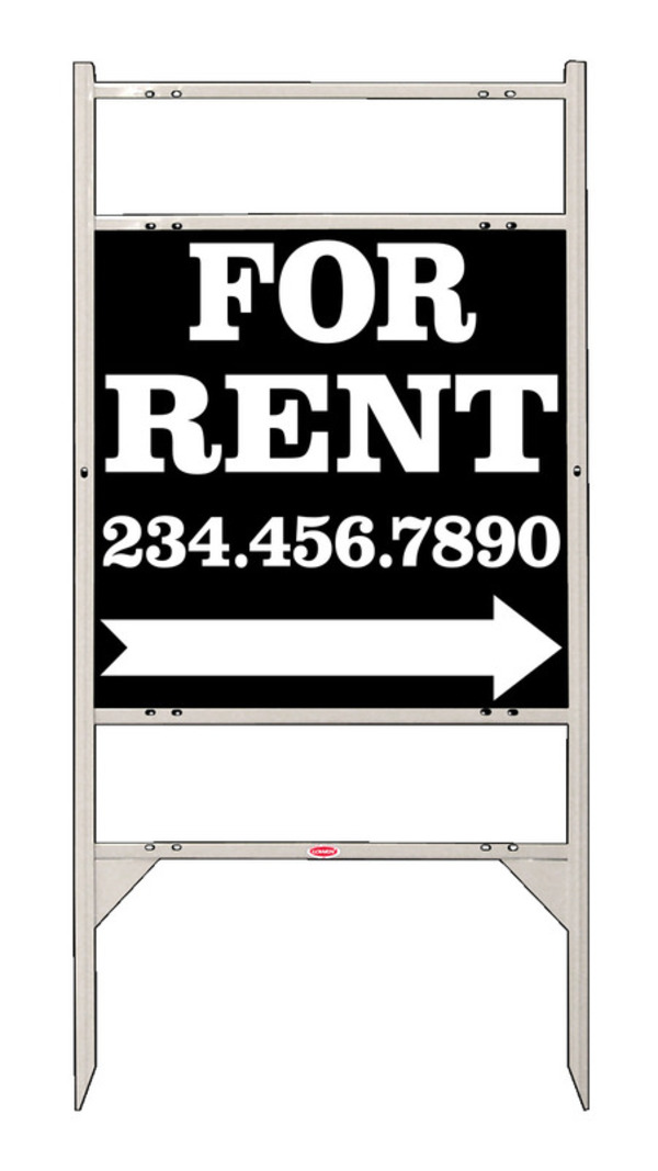 For Rent Angle Iron Sign Units with Large, Bold Text, 2 Rider Inserts, 24h x 24w, White